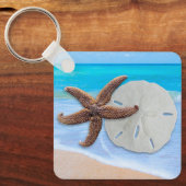 Gastgeschenk Hochzeit "Beach Starfish Sand Dollar" Schlüsselanhänger (Vorderseite)