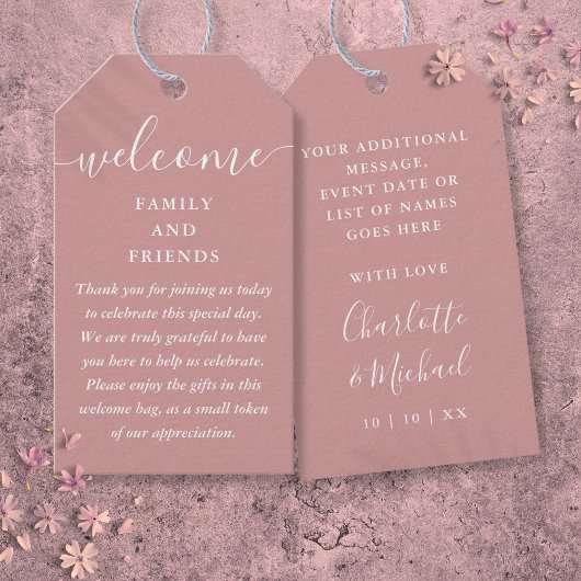 Gastgeschenk Hochzeit Begrüßungskörbe Beutel Rose Geschenkanhänger