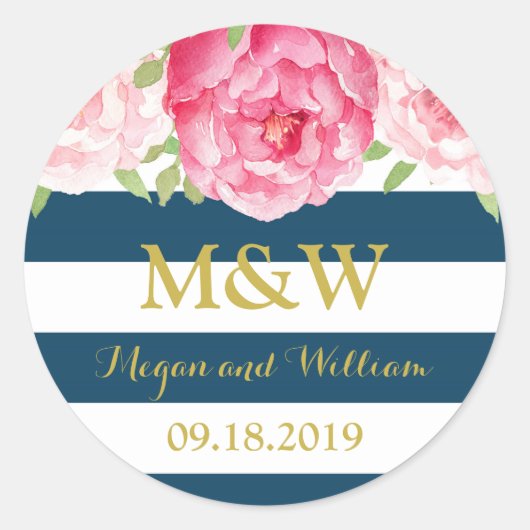 Gastgeschenk Hochzeit Blauer Streifen Runder Aufkleber (Vorderseite)