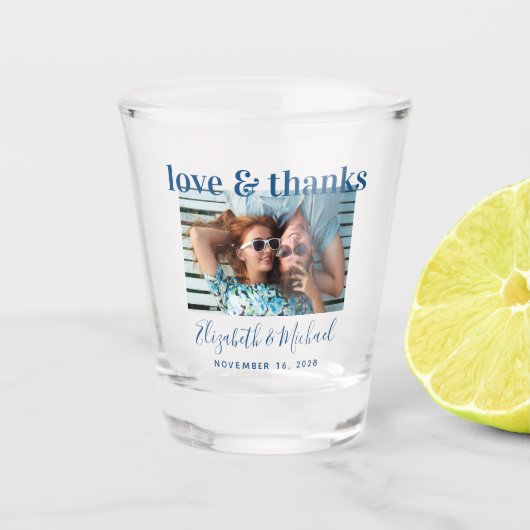 Gastgeschenk Hochzeit Blue Liebe dank Foto Custom Schnapsglas (Vorderseite)