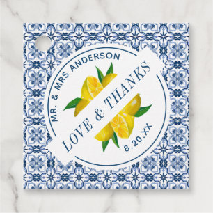 Gastgeschenk Hochzeit Blue Tile Lemon Geschenkanhänger