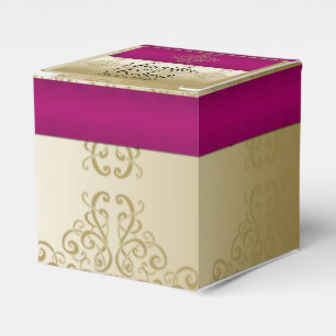 Gastgeschenk Hochzeit Box Gold und Burgund Damask  Geschenkschachtel