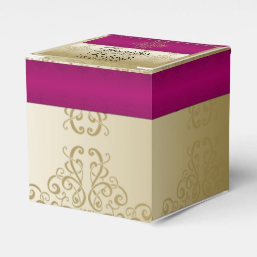 Gastgeschenk Hochzeit Box Gold und Burgund Damask Geschenkschachtel (Vorderseite)