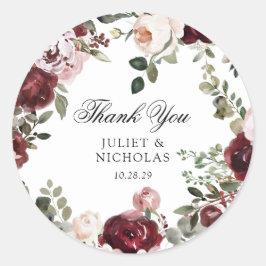 Gastgeschenk Hochzeit Burgund & Blush Runder Aufkleber