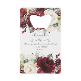 Gastgeschenk Hochzeit Burgund Ivory Geldbeutel Flaschenöffner