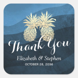 Gastgeschenk Hochzeit Danke Chic Gold Ananas Coupl Quadratischer Aufkleber