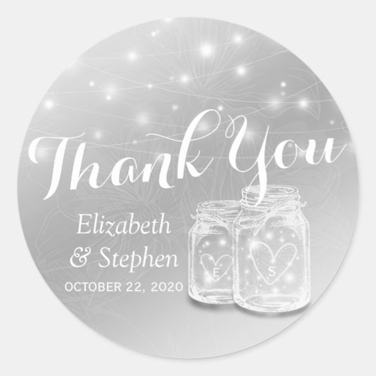 Gastgeschenk Hochzeit danke Mason Jars & String Li Runder Aufkleber (Vorderseite)