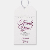 Gastgeschenk Hochzeit Danke White mit Cassis Lila Geschenkanhänger (Vorderseite)