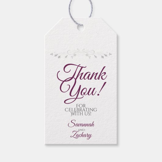 Gastgeschenk Hochzeit Danke White mit Cassis Lila Geschenkanhänger (Vorderseite)