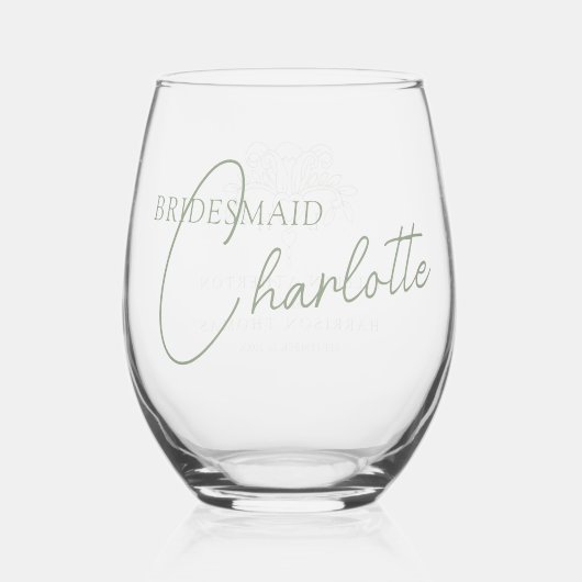 Gastgeschenk Hochzeit der Lilie-Monogramm-Größe Weinglas Ohne Stiel (Rückseite)