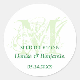 Gastgeschenk Hochzeit des antiken Monografie-Chic- Runder Aufkleber