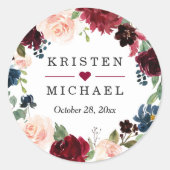Gastgeschenk Hochzeit des Burgund Rot Blush Runder Aufkleber (Vorderseite)