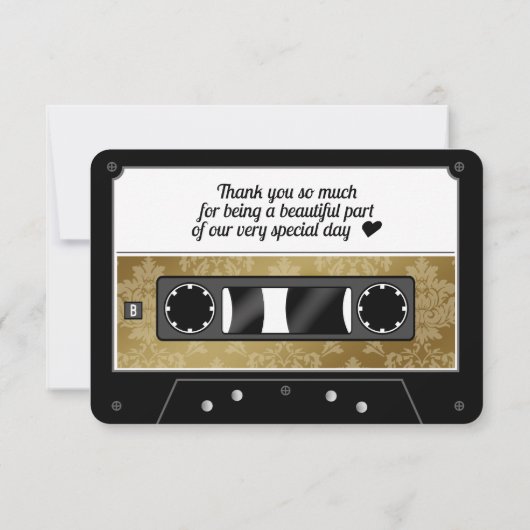 Gastgeschenk Hochzeit des Kassettenbandes für Retr Dankeskarte (Rückseite)