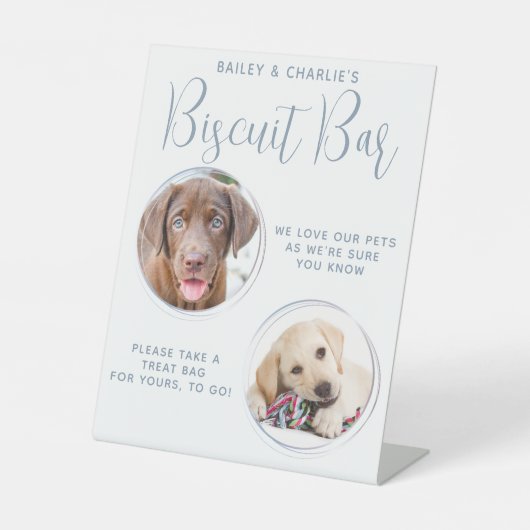 Gastgeschenk Hochzeit Dusty Blue Pet Foto Biscuit Sockelschild (Vorderseite)