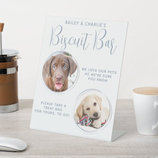 Gastgeschenk Hochzeit Dusty Blue Pet Foto Biscuit Sockelschild (In SItu)