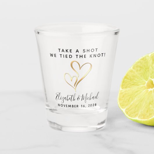 Gastgeschenk Hochzeit erschießt, die wir den Knote Schnapsglas (Vorderseite)