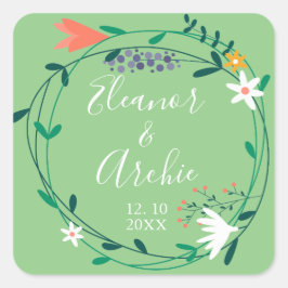 Gastgeschenk Hochzeit Flora Quadratischer Aufkleber