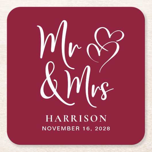 Gastgeschenk Hochzeit Frau Burgund Rechteckiger Pappuntersetzer (Vorderseite)