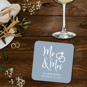 Gastgeschenk Hochzeit Frau Dusty Blue Rechteckiger Pappuntersetzer