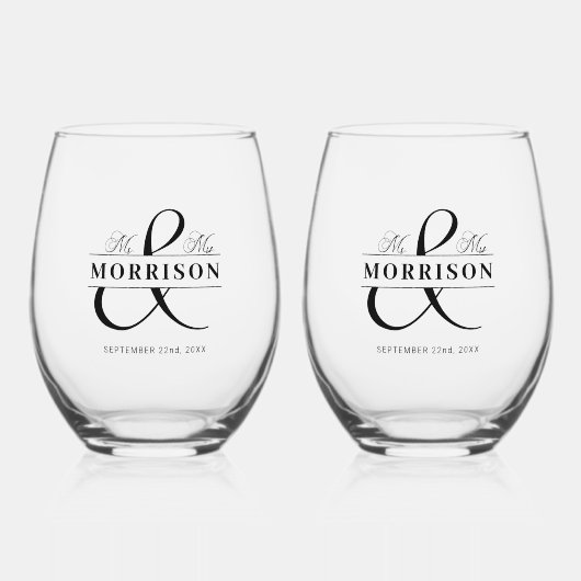 Gastgeschenk Hochzeit Frau Schwarz-weiß Weinglas Ohne Stiel (Vorderseite)