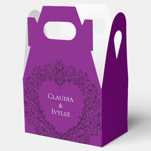 Gastgeschenk Hochzeit für lila und schwarze Herzst Geschenkschachtel (Geöffnet)