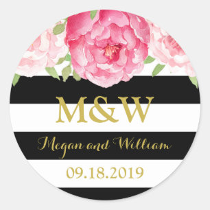 Gastgeschenk Hochzeit für Schwarze Streifen Runder Aufkleber