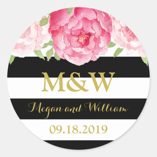 Gastgeschenk Hochzeit für Schwarze Streifen Runder Aufkleber (Vorderseite)
