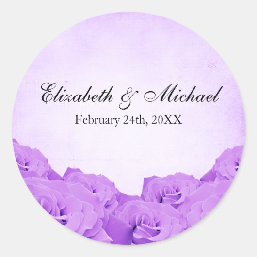 Gastgeschenk Hochzeit für Vintage Lila Rose Runder Aufkleber (Vorderseite)