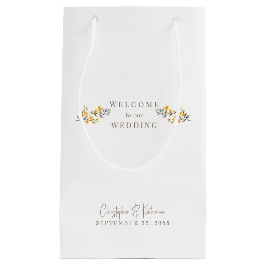 Gastgeschenk Hochzeit Gelber Blütengoldtext Kleine Geschenktüte (Vorderseite)