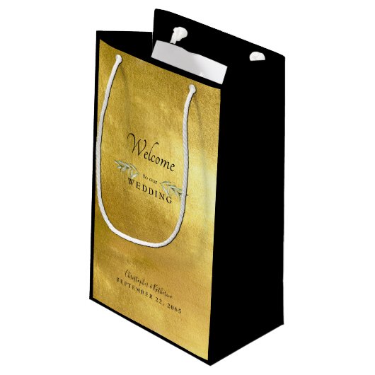 Gastgeschenk Hochzeit Glam Metallic Gold & Black C Kleine Geschenktüte (Rückseite Schrägansicht)