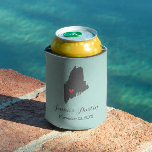 Gastgeschenk Hochzeit Grau und Coral Maine Dosenkühler