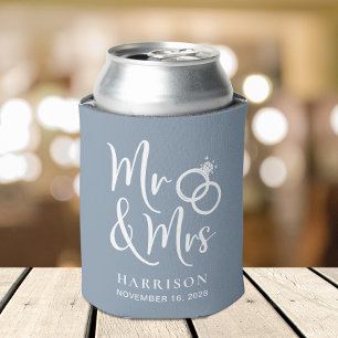 Gastgeschenk Hochzeit Herr und Frau Dusty Blue Dosenkühler