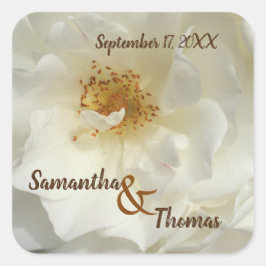 Gastgeschenk Hochzeit Hübsch White Rose Foto Blume Quadratischer Aufkleber