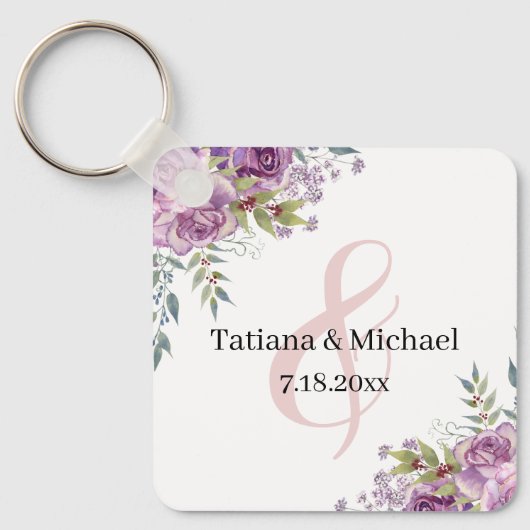 Gastgeschenk Hochzeit in Aquarellfarbe Rosa Schlüsselanhänger (Vorderseite)