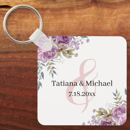 Gastgeschenk Hochzeit in Aquarellfarbe Rosa Schlüsselanhänger (Vorderseite)