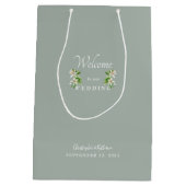 Gastgeschenk Hochzeit Light Sage Names Floral Mittlere Geschenktüte (Rückseite)