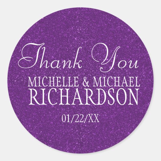 Gastgeschenk Hochzeit lila Glitzer Runder Aufkleber (Vorderseite)