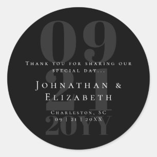 Gastgeschenk Hochzeit Minimalistischer schwarzer F Runder Aufkleber