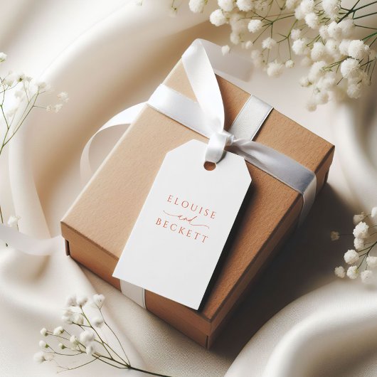 Gastgeschenk Hochzeit mit moderner weißorangefarbe Geschenkanhänger