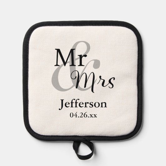 Gastgeschenk Hochzeit mit Name und Datum Topflappen (Vorderseite)