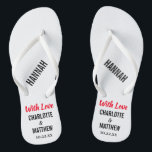 Gastgeschenk Hochzeit Moderne Typografie Badesandalen<br><div class="desc">Diese modernen Typografie Flip Flops sind ein Spaß danken Ihnen für alle Paare, die ihre Hochzeit im Sommer oder eine Hochzeit in Urlaubsort am Strand! Personalisieren Sie die Namen der Braut und des Bräutigams, das Hochzeitsdatum und den Namen Ihrer Brautjungfrau, Ihres Trauzeugen oder Ihres geehrten Gastes. Sie können die Meldung...</div>