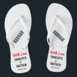 Gastgeschenk Hochzeit Moderne Typografie Badesandalen<br><div class="desc">Diese modernen Typografie Flip Flops sind ein Spaß danken Ihnen für alle Paare, die ihre Hochzeit im Sommer oder eine Hochzeit in Urlaubsort am Strand! Personalisieren Sie die Namen der Braut und des Bräutigams, das Hochzeitsdatum und den Namen Ihrer Brautjungfrau, Ihres Trauzeugen oder Ihres geehrten Gastes. Sie können die Meldung...</div>