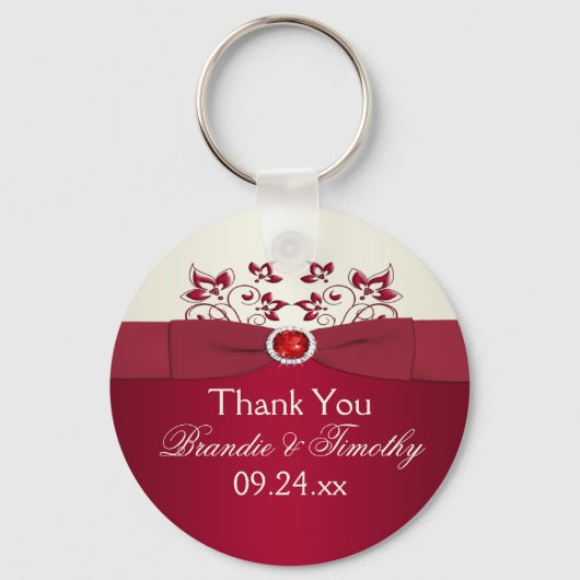 Gastgeschenk Hochzeit Rot und Elfenbeinblume Schlü Schlüsselanhänger (Vorderseite)