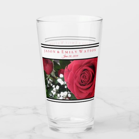 Gastgeschenk Hochzeit Rote Rosen Glas (Rückseite)