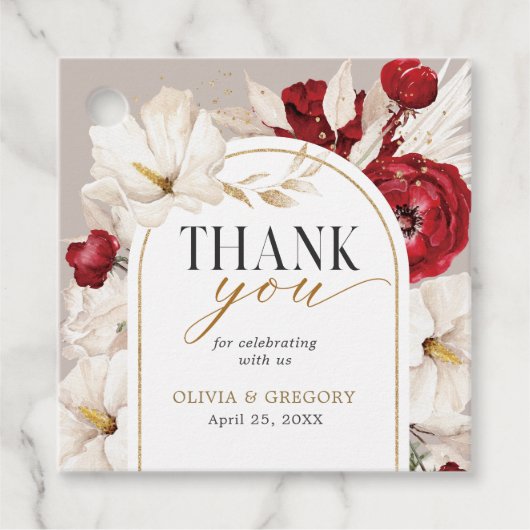 Gastgeschenk Hochzeit Ruby Rot und Weiß Geschenkanhänger (Vorderseite)