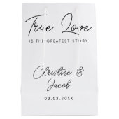 Gastgeschenk Hochzeit schlichtes modernes Brautpar Mittlere Geschenktüte (Rückseite)