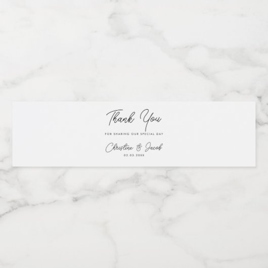 Gastgeschenk Hochzeit schlichtes modernes Brautpar Wasserflaschenetikett (Einzelnes Label)