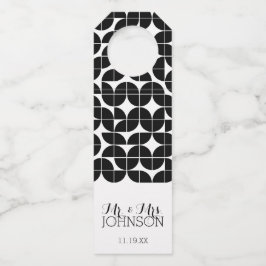 Gastgeschenk Hochzeit Schwarz-weiß MCM Muster Flaschenanhänger