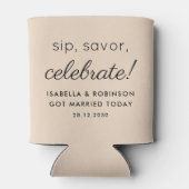 Gastgeschenk Hochzeit Sip Savor Celebrate Almond F Dosenkühler (Rückseite)