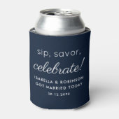Gastgeschenk Hochzeit Sip Savor Celebrate Navy Blu Dosenkühler (Kanne Vorderseite)